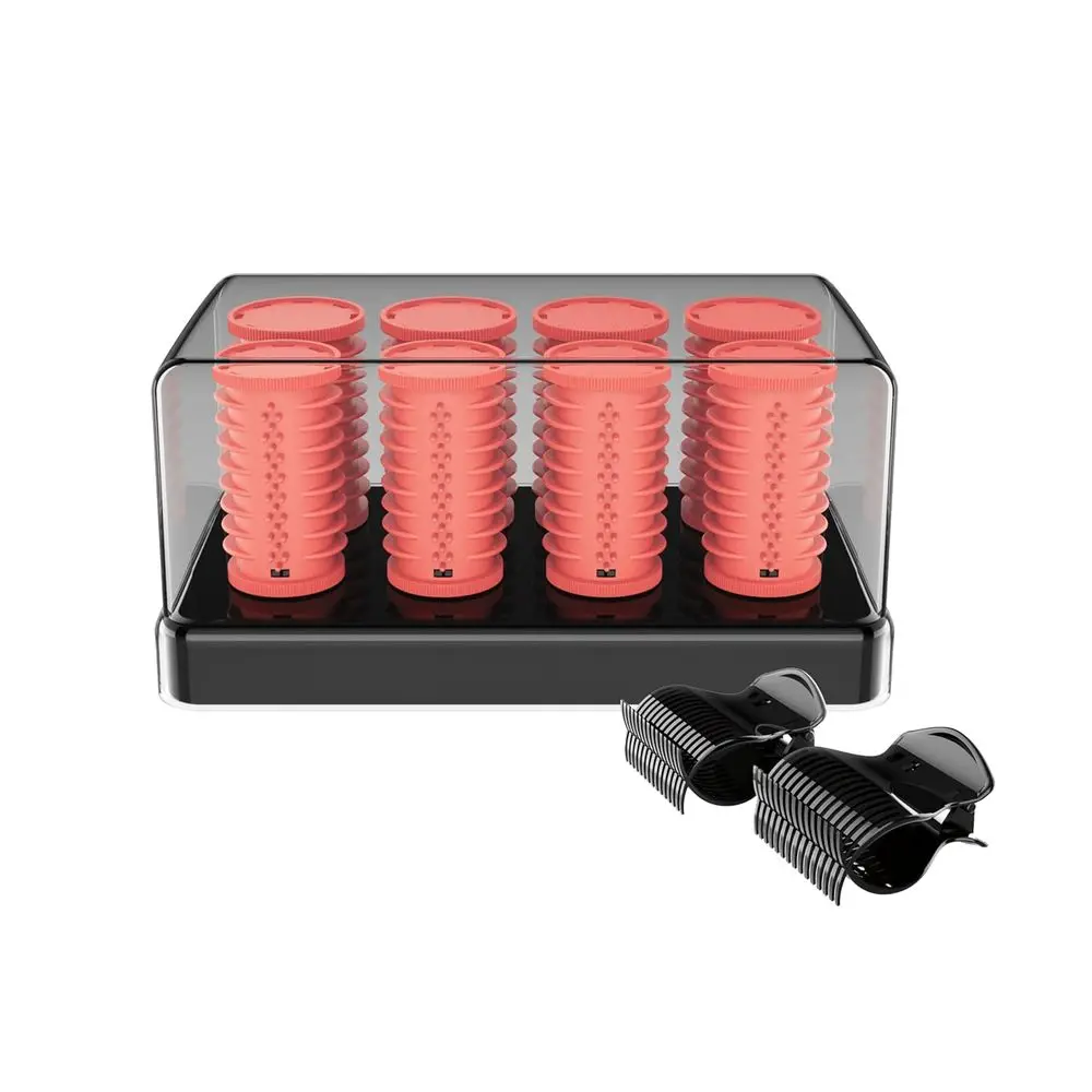 Color-Changing 8-Piece Hair Curler Set with Clips, 6-Minute Heat-Up, 1.5 & 1.25 Rollers, Suitable for All Hair Lengths, Pink