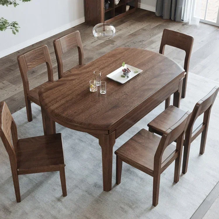 

Прямоугольные выдвижные бытовые столы и стулья из массива дерева, современный минималистичный набор обеденных столов и стульев