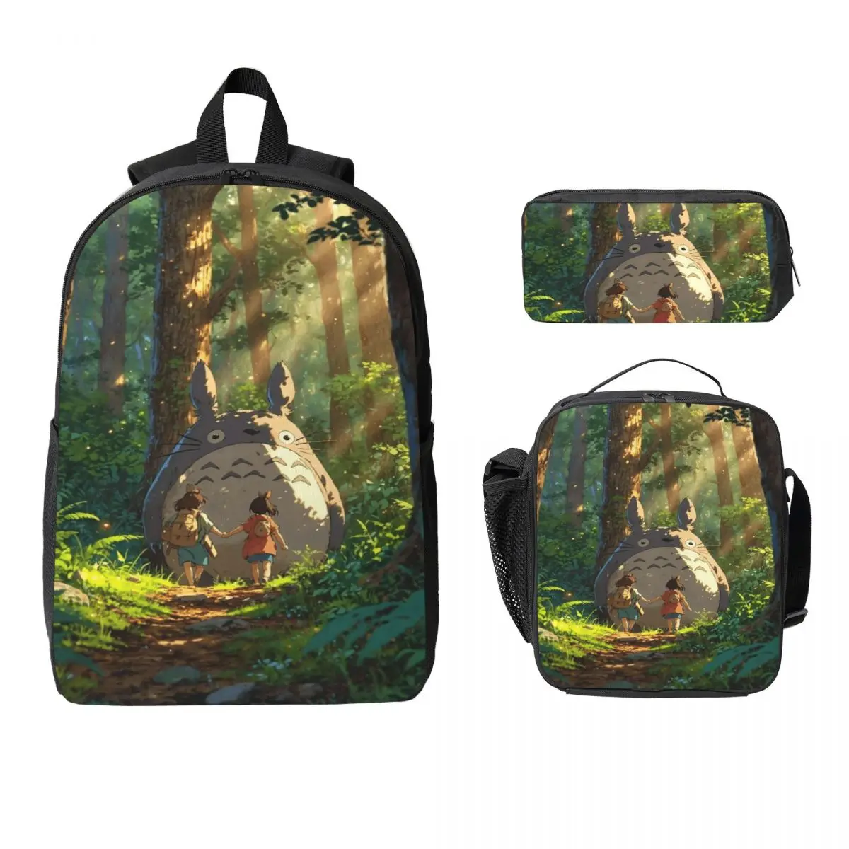 

3Pcs T-Totoros Prints Backpack Set for Children Pencil Boxes Bookbag Sets with Lunch Box For School Students Knapsack