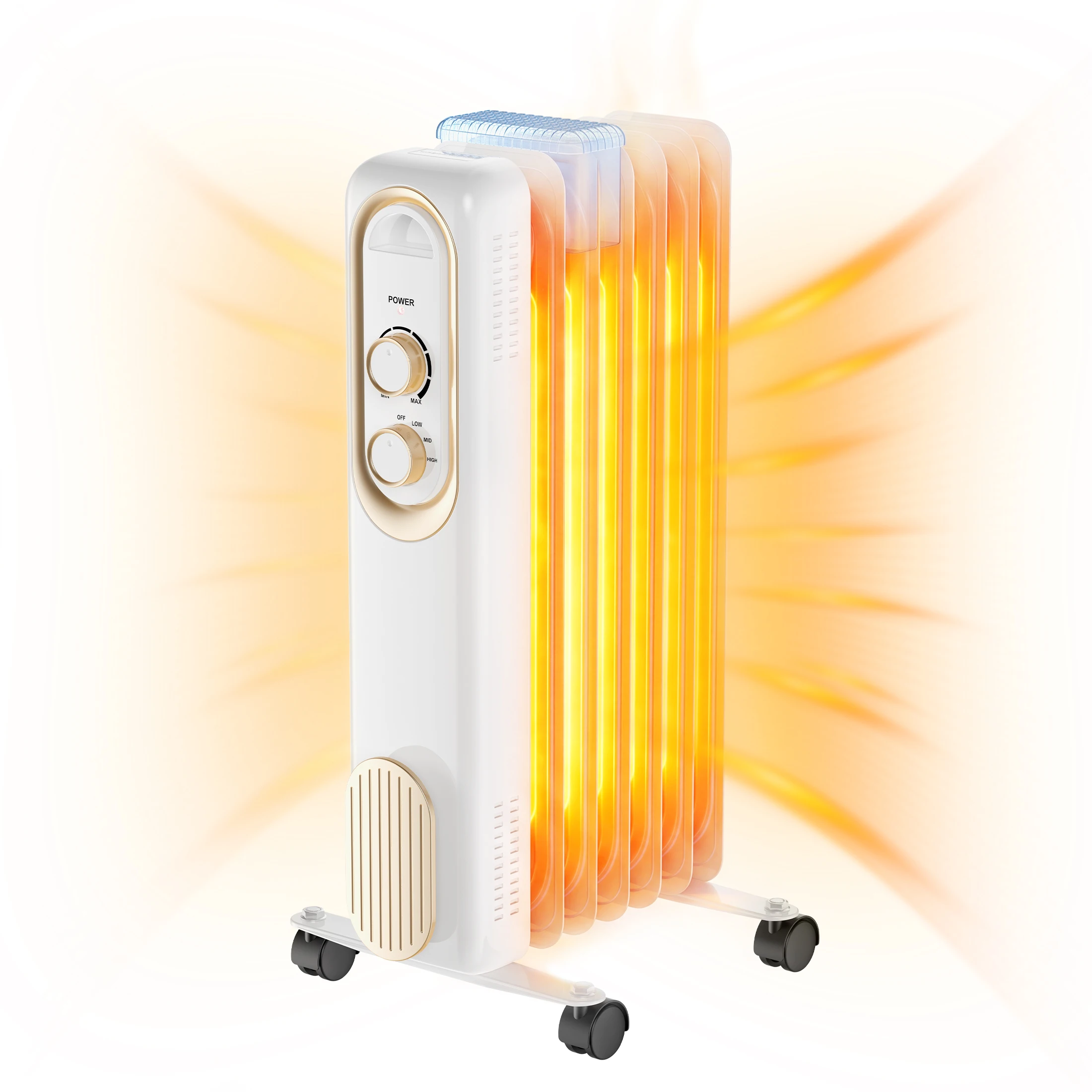JHK 1500W Oil Filled Radiator Space Heater Indoor Electric Heater Portable Warm Radiator for Home Office Bedroom White