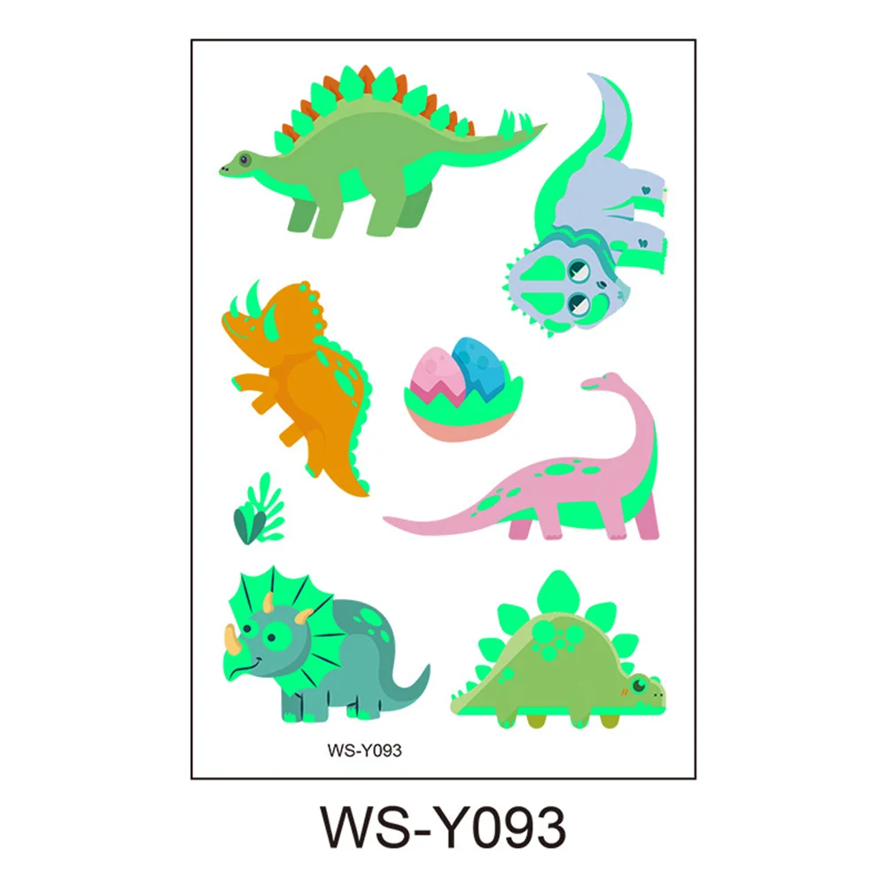 1 Stuks Populaire Dinosaurus Lichtgevende Verf Tattoo Sticker Kids Cartoon Tyrannosaurus Waterdichte Tijdelijke Fluorescerende Gloed