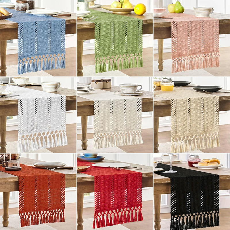 

Boho Wedding Table Runner Decoration Beige Crochet Tassel Table Runner Linen Cotton For Kitchen Dining Room Coffee Table New