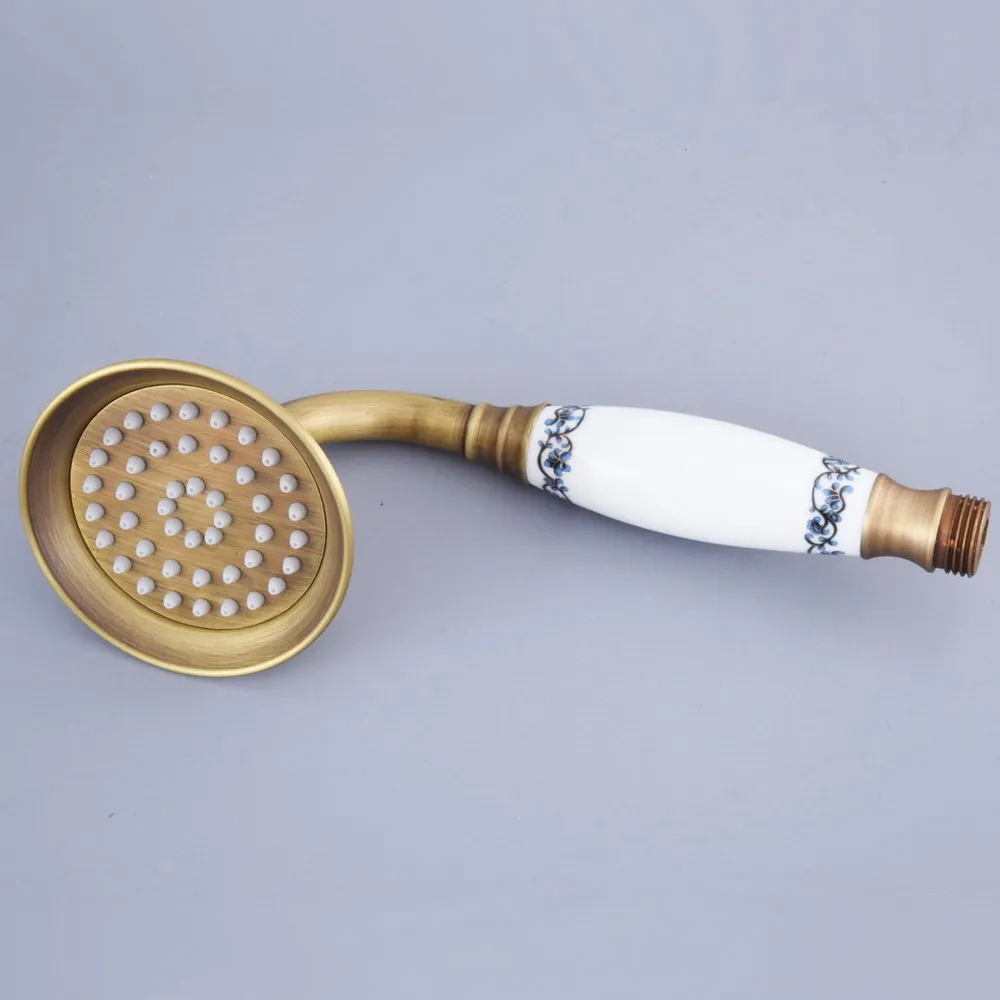 Vintage Retro Antique Brass Dual Ceramic Handles Bathroom 8 Inch Round Rain Shower Faucet Set Mixer Tap Hand Shower man108