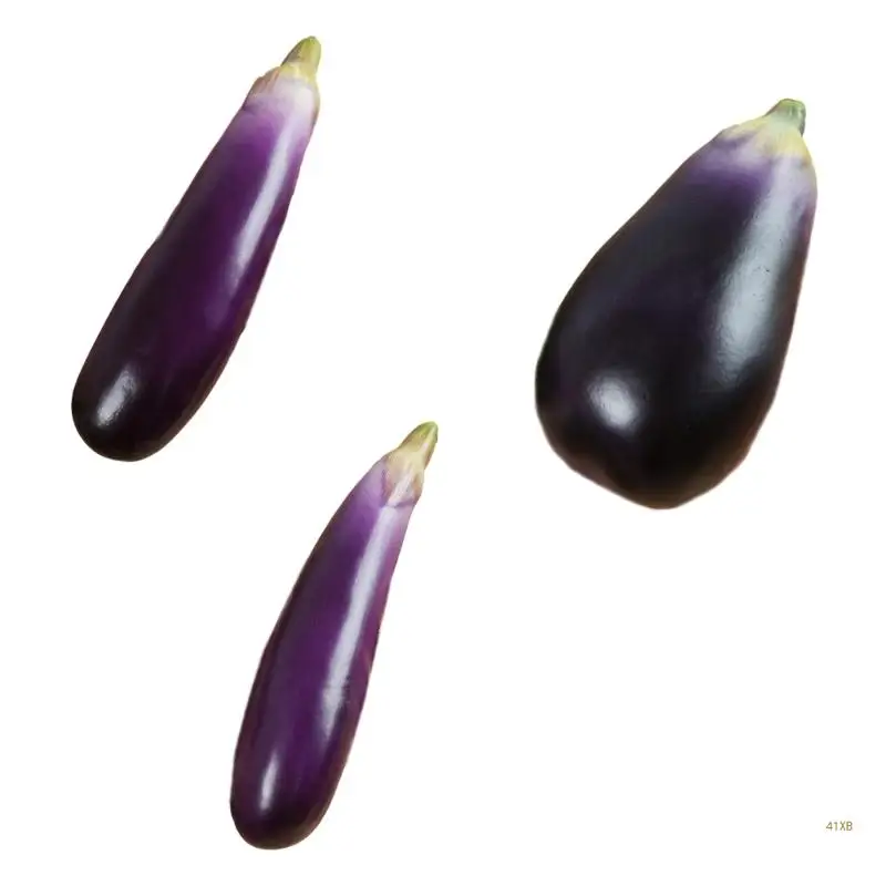 41XB 2pcs Simulated Eggplants Soft Foam Artificial Aubergines Simulation Vegetables