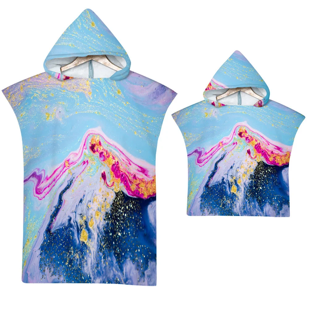 Luxury Marble Beach Towel Microfiber Quick Dry Gilding Hooded Cloak Wetsuit Adult Kid Parent-Child Poncho Bathrobe for Swim Surf
