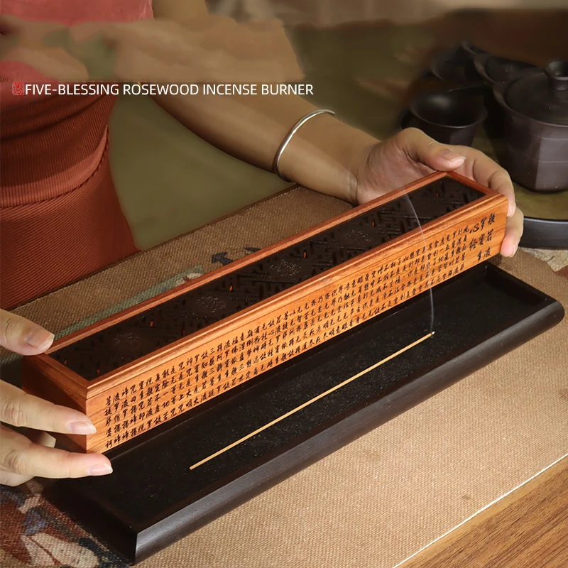 Exquisite Purple Sandalwood Horizontal Incense Burner Rosewood Tea Ceremony Incense Holder Home Desktop Decoration Ornaments