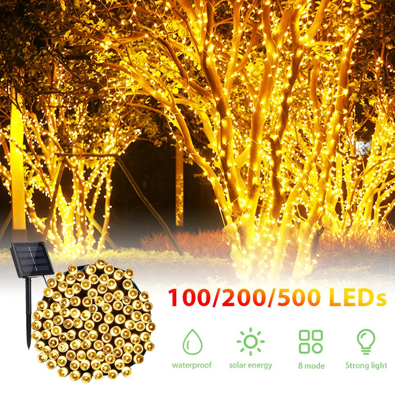 Outdoor Zonne Fee Lichtslingers 105ft 300led Twinkle Lights Waterdicht Voor Xmas Patio Tuin Bruiloft Feest Boom Decor