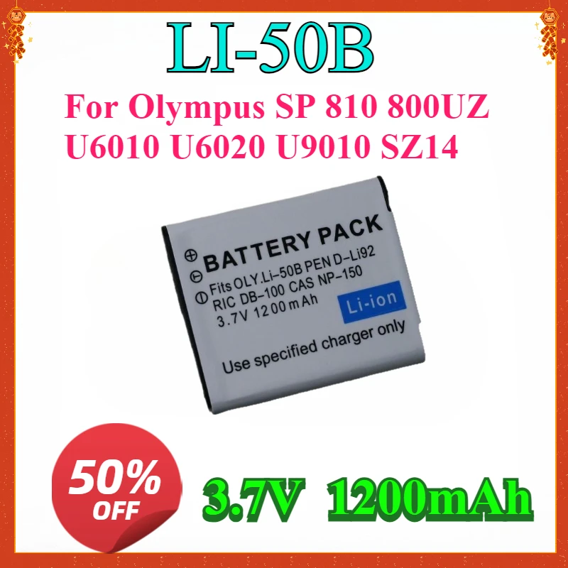 

New 3.7V 1200mAh Li-50B D-LI92 Li 50B D LI92 Battery with Type C Port for Olympus SP 810 800UZ U6010 U6020 U9010 SZ14