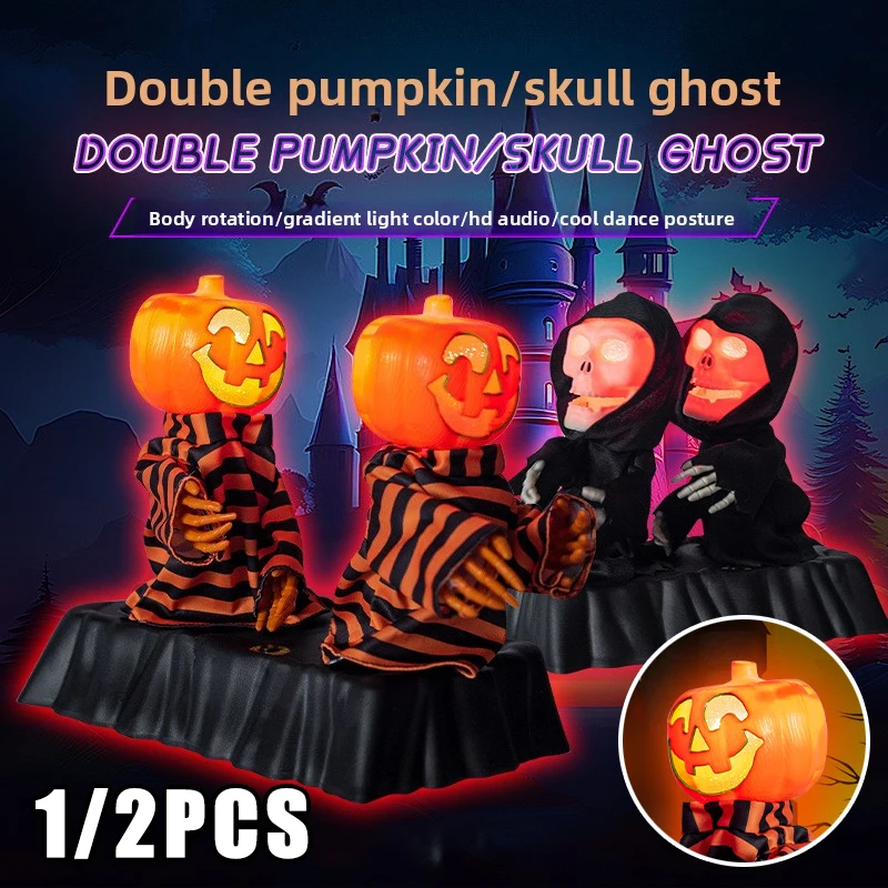

Motorized Dancing Pumpkin Skeleton Duo Halloween Animatronic LED Color Changing Show Sync Sound Yard Haunt Party Must Have