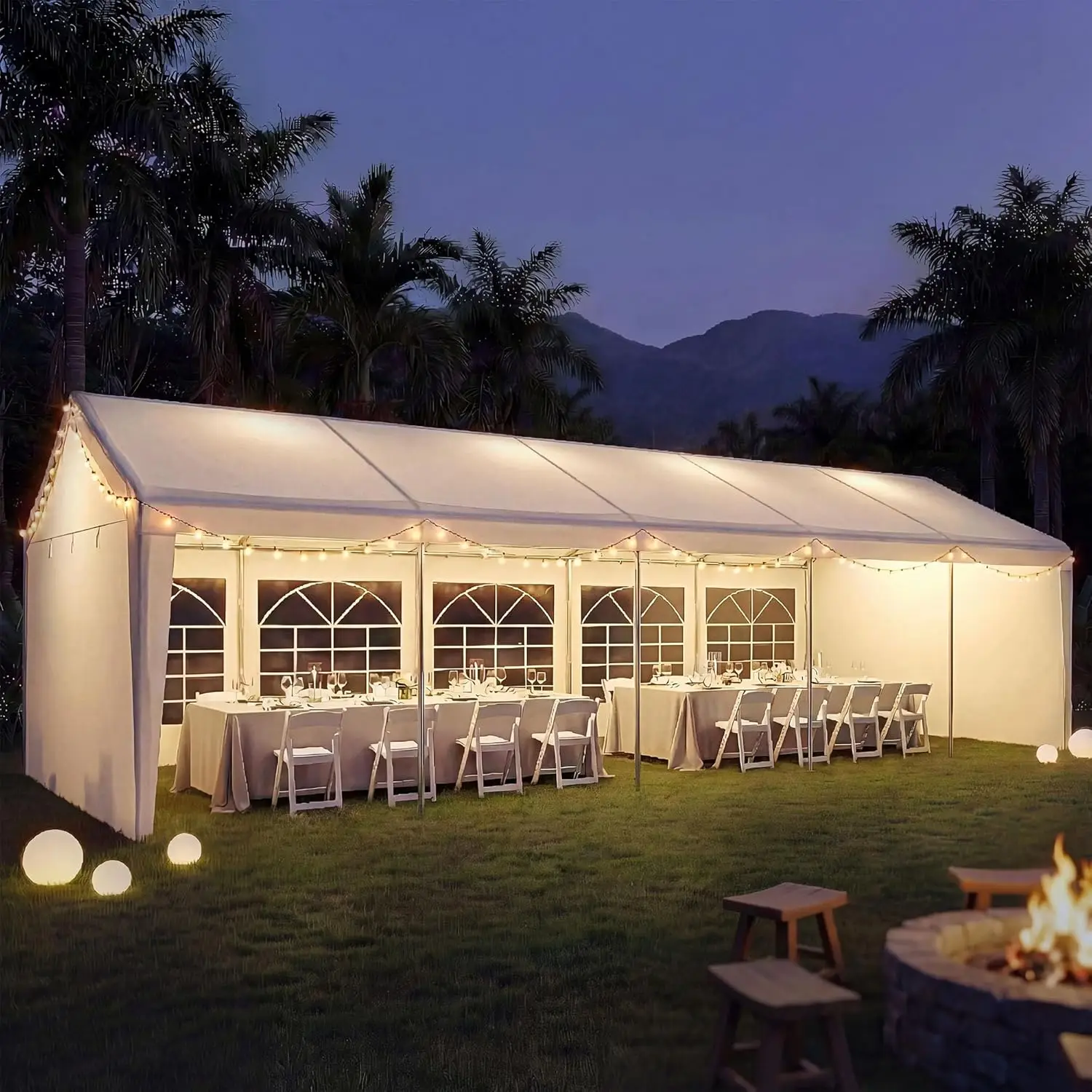 10x30 Party Tent, Heavy Duty Waterproof Canopy with Removable Sidewalls & Roll-Up Door, Large White Event Shelter, Customized