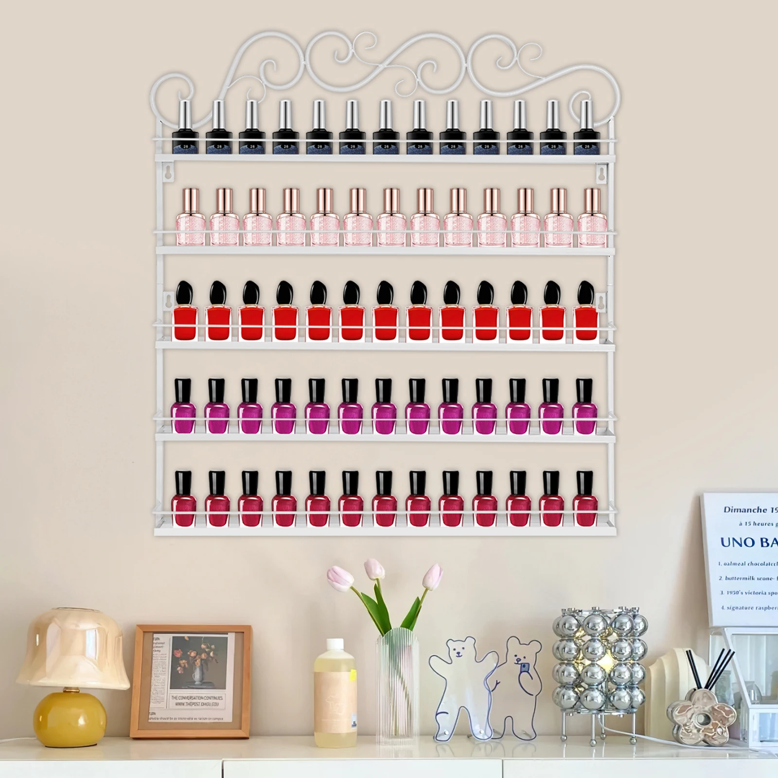 

5 Tier Nail Polish Racks Essential Oil Storage Display Nail Polish Racks Wall Mounted Nail Polish Bottles White Black