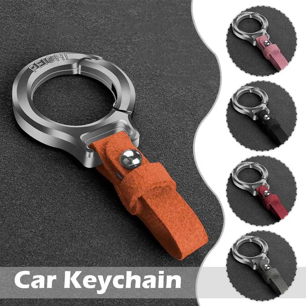 

Titanium Alloy Cowhide Leather Keychain Car Key Holder Portable Waist Belt Buckle Small Key Rings For Men Women Gif C3R0