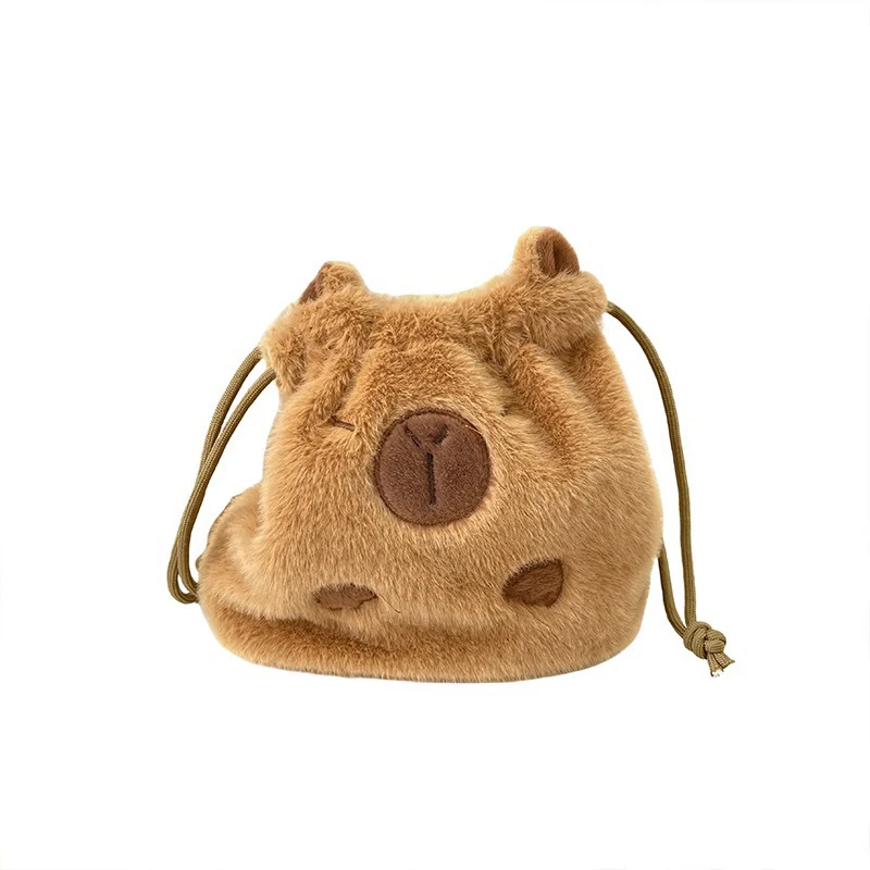 Cute Plush Capybara Storage Bag Large Capacity Cosmetic Bags Portable Drawstring Pocket Cartoon Coin Purse Gift