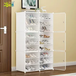 Étagère à chaussures simple, armoire à chaussures en plastique, anti-poussière, grande capacité, gain de place, assemblage de porte, économie domestique