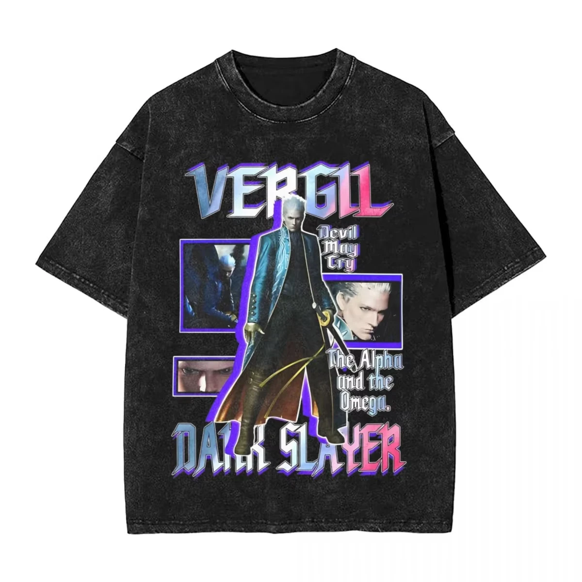 

Vergil Devil Video Games Washed T Shirts Streetwear Retro T-Shirt Tees for Men Women Short Sleeve Harajuku Graphic