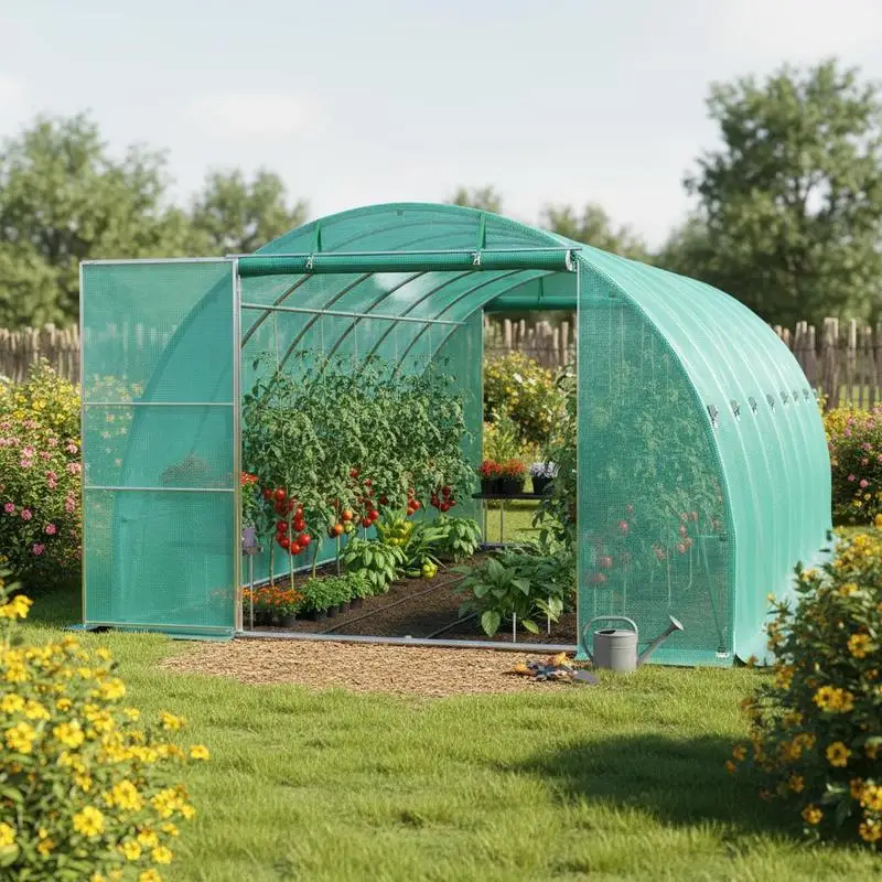 Walk-in Tunnel Greenhouse, 20 x 10 x 7 ft Portable Plant Hot House with Galvanized Steel Hoops, 3 Top Beams, Diagonal Poles, 2 Zippered Doors & 12 Roll-up Windows, Green