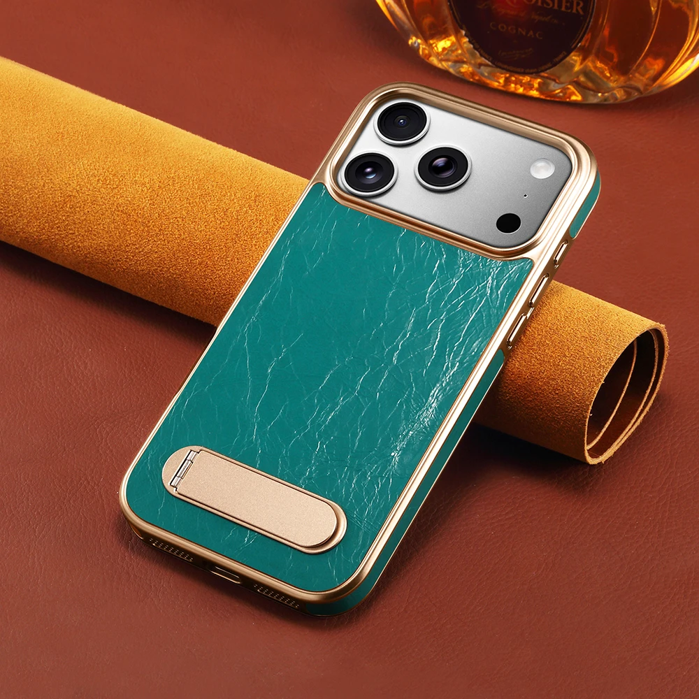 

Luxury Leather Phone Case For iPhone 17 Air 16 15 14 13 Pro Max With Stand For MagSafe Wireless Charging Drop-proof Cover