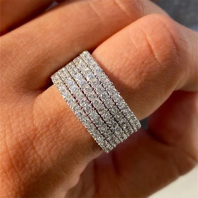 Huitan Dazzling Half Circle Paved CZ Rings for Women Fashion Luxury Wedding Bands Rings Simple Versatile Lady's Jewelry Party