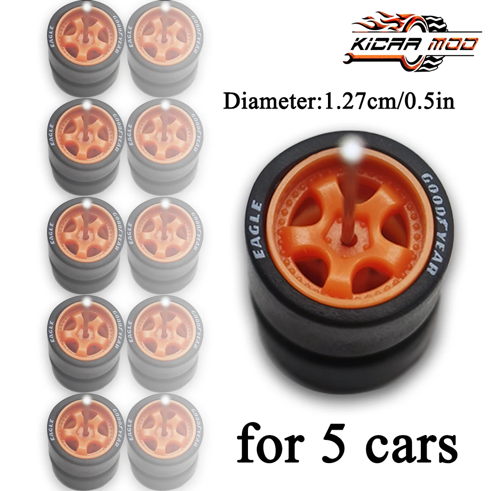 1/64 Wheels with Detachable Rubber Tires Five Spokes 12.7mm for Model Cars Refiting Parts for Hotwheels (5 sets for 5 Cars)