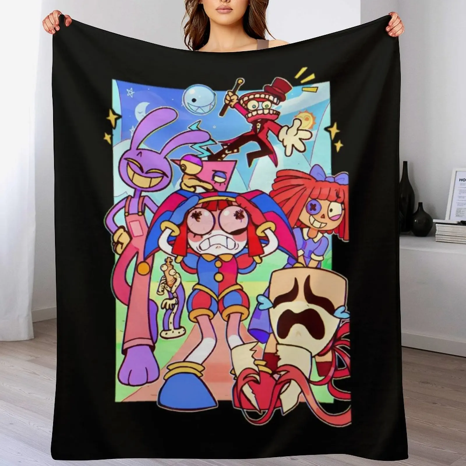 

The Amazing Digital Circus Retro Throw Blanket Bed linens Custom Quilt Soft Plaid Blankets