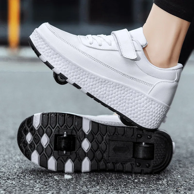 

2 Wheels Inline Skate Shoes Sneakers with Wheels for Boy Girls Roller Skates Shoes 2 in 1 Removable Pulley Skate Skating Parkour