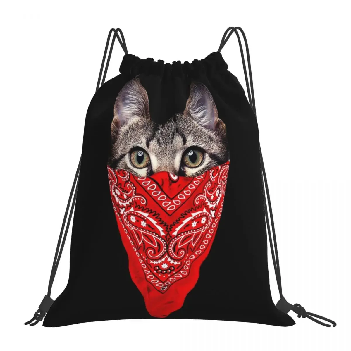 Gangster Cat Backpacks Multi-function Portable Drawstring Bags Drawstring Bundle Pocket Sports Bag BookBag For Man Woman School