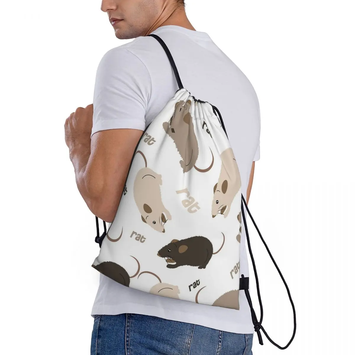 

Rat Pattern Backpacks Portable Drawstring Bags Sports Bag Book Bags for Man Woman Students