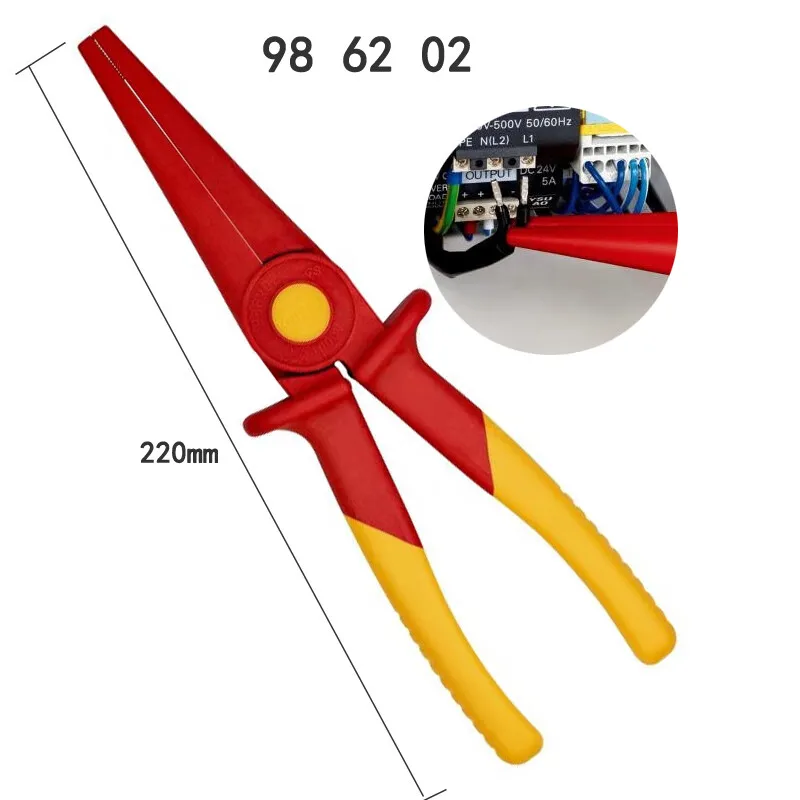 KNIPEX Alicates de plástico con aislamiento sólido, 1000V, resistente a alto voltaje, mango antideslizante, alicates de alambre aislados, alicates de punta fina