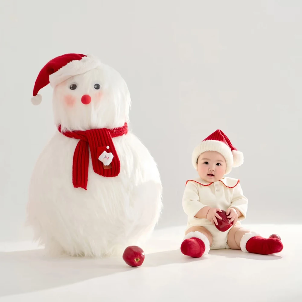 

Christmas White Padded Cotton Romper Set with Hat And Socks 4 pieces 0-24M Infant Jumpsuit Long Sleeved Baby Girl Boy Clothing