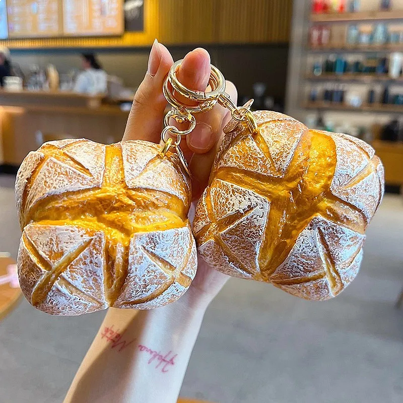 Creative Simulation Baked Bread Keychain PU Food Toy Stress Relief Bag Charm Gift