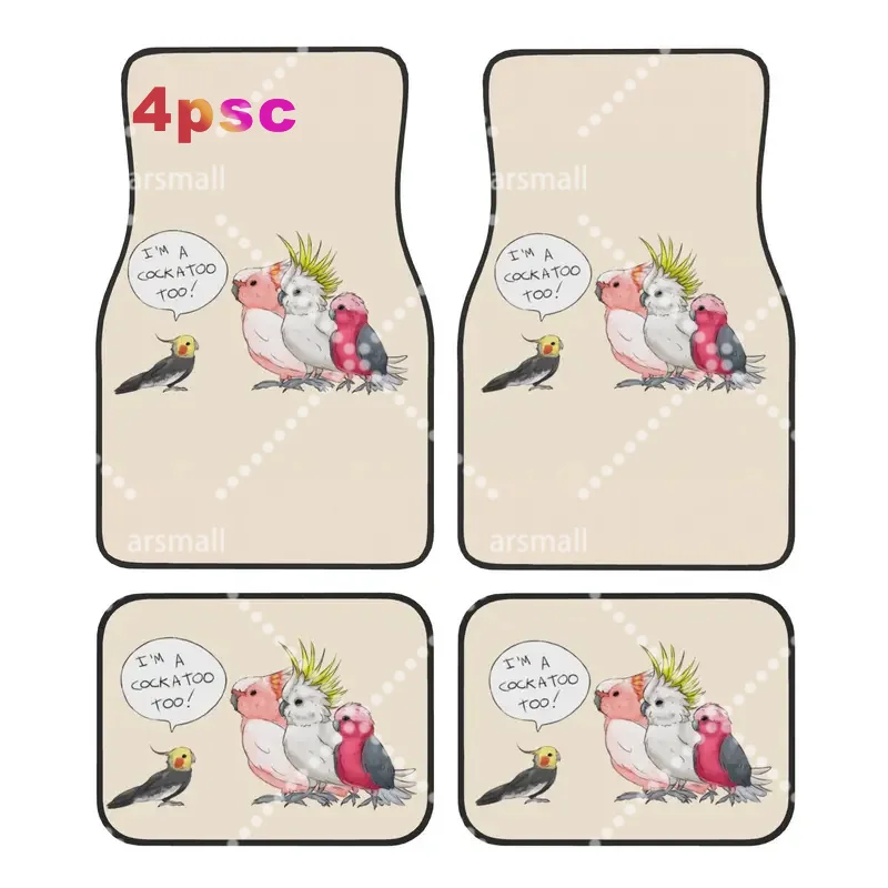 Funny Cockatoo Cockatiel Car Floor Mats of 4 Pieces Crystal Velvet Rugs Parrot Birds Universal Car Front Rear Carpets Foot Mats