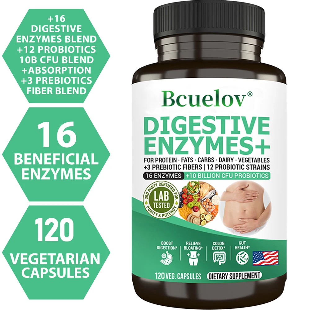 Digestive Enzyme Supplement - Prebiotics+Probiotics (10B CFU), Gut Health, Nutrient Absorption, Support Immune & Digestive