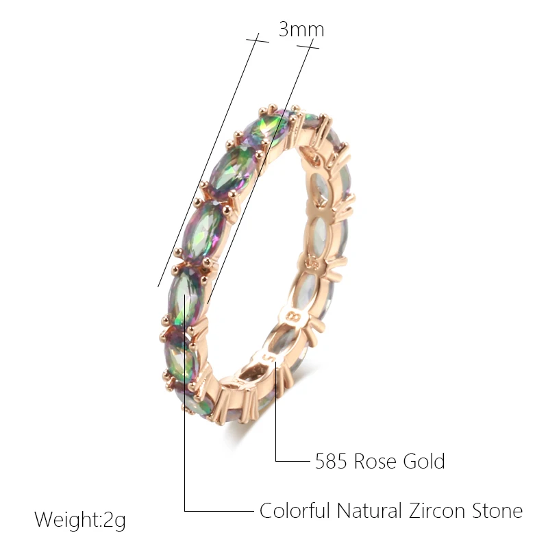 Kinel Hot Full Oval Colorful Stone Ring for Women Fashion Natural Zircon With 585 Rose Gold Color Simple Daily Fine Jewelry