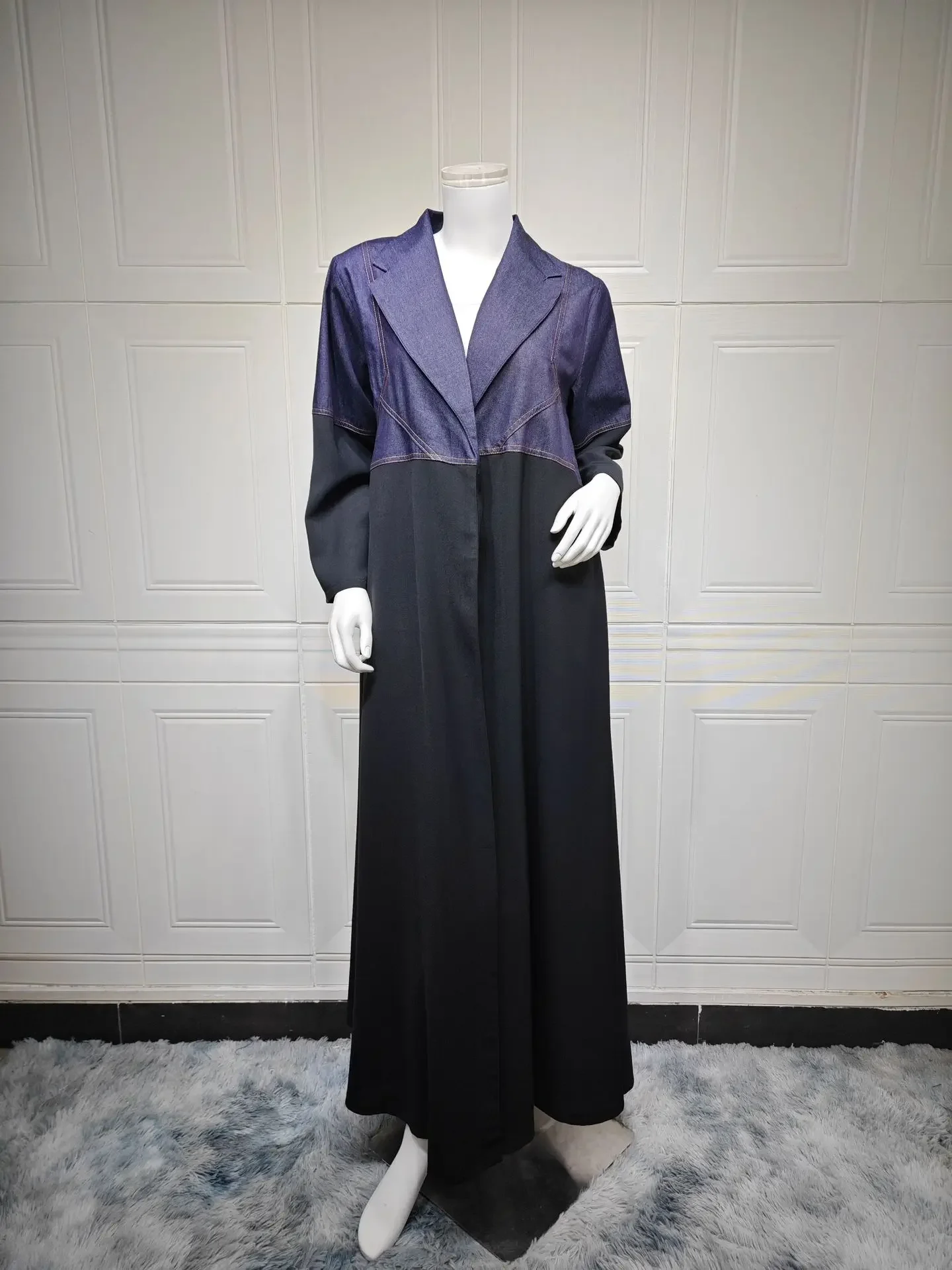 Veste Giacca con giunture in denim Dubai Moda Donna Musulmana Medio Oriente Abaya Giacca Abito Abaya Cappotto