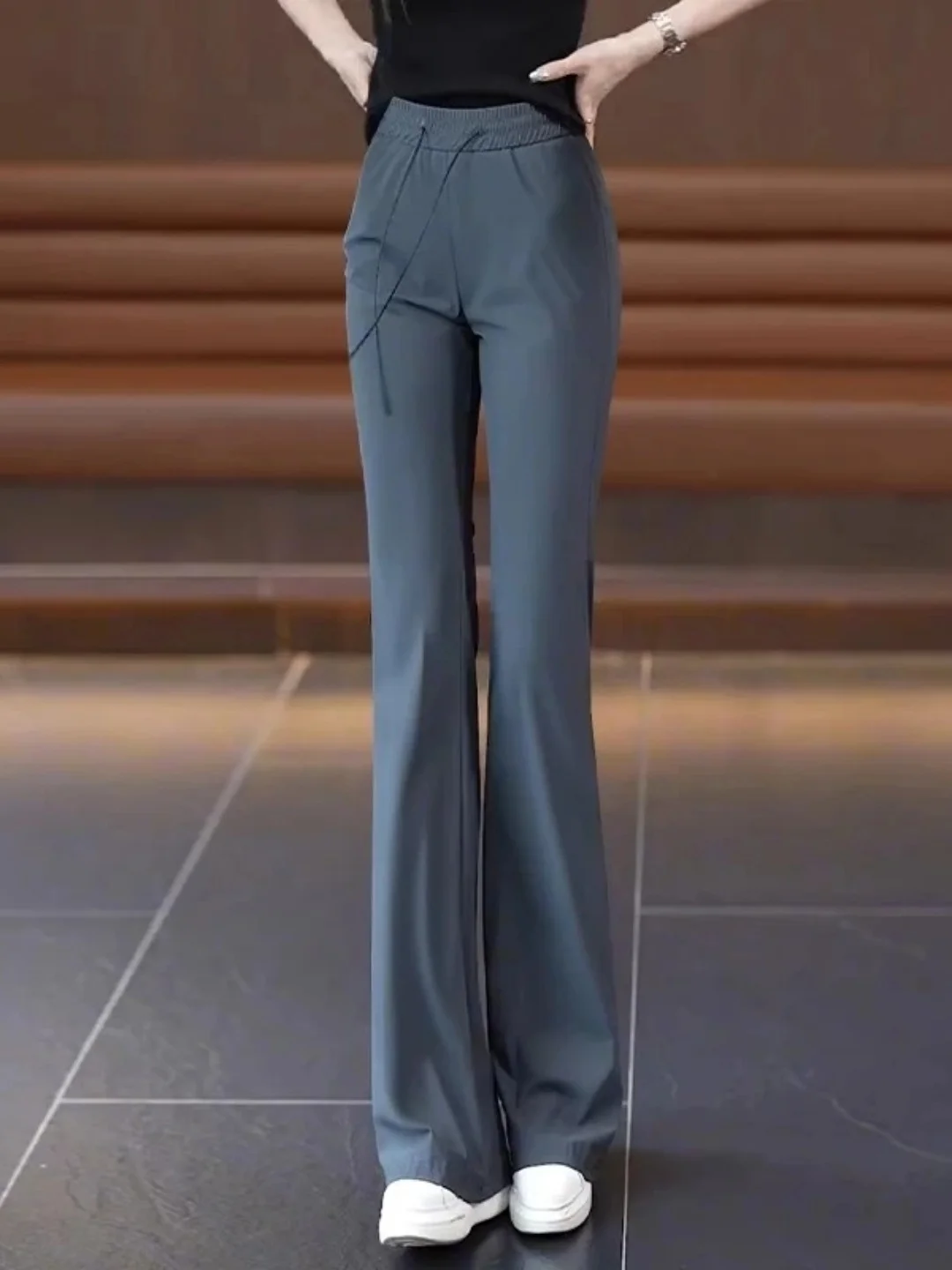 

JOLIMENT ледяные шелковые брюки-колокольчики женские легкие Qui Dry Spor облегающие повседневные длинные брюки с высокой талией на резинке