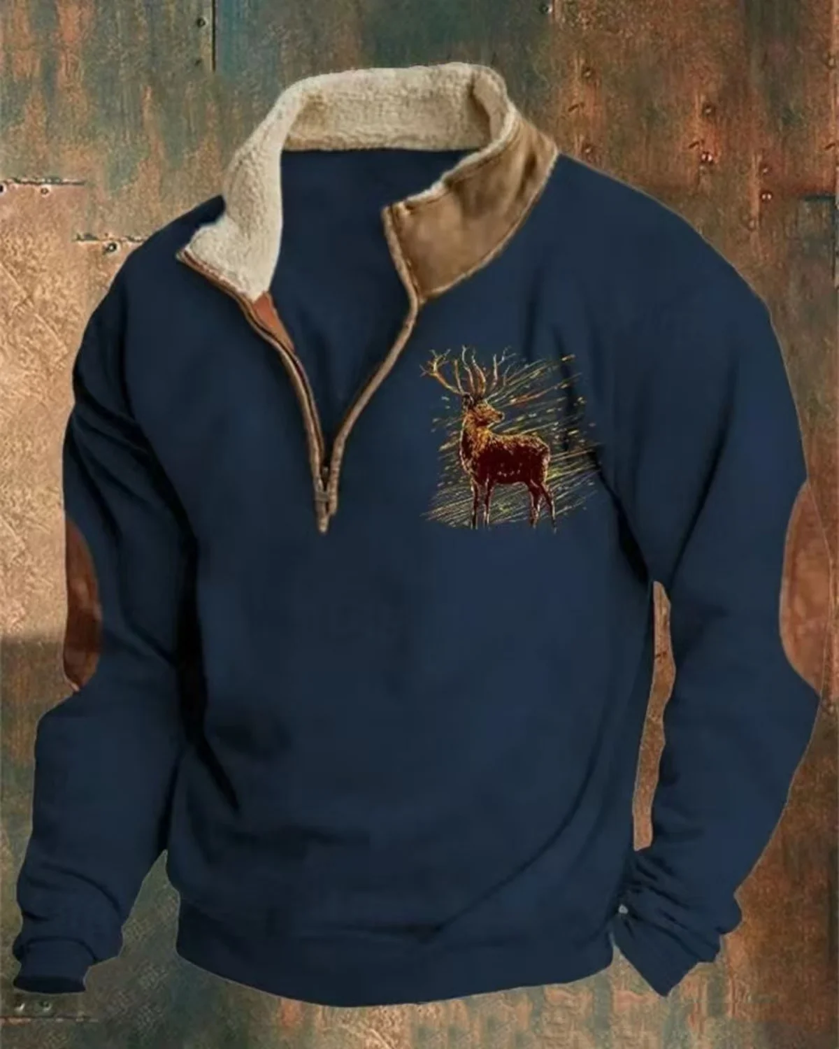 خريف/شتاء الرجال ريترو طباعة البلوز موضة الاتجاه محززة طوق نصف البريدي عادية مقنع بأكمام طويلة #1