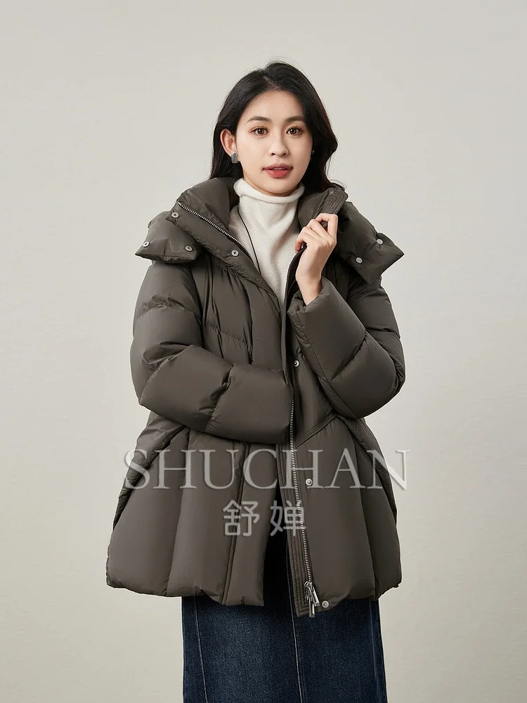 Fashionable 90 White Duck Down Casual Hooded Stand-up Neck Down Jacket Women Puffer Jacket Women  Casaco Feminino Inverno 2024