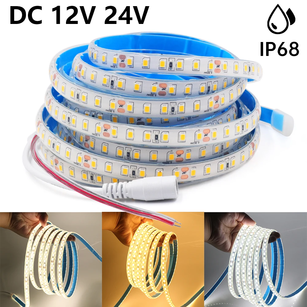 IP68 Waterproof 2835 LED Strip 12V 24V 120LEDs/m Silicone Tube Underwater Outdoor Safety Flexible FOB LED Tape 20m 10m 5m 0.5m