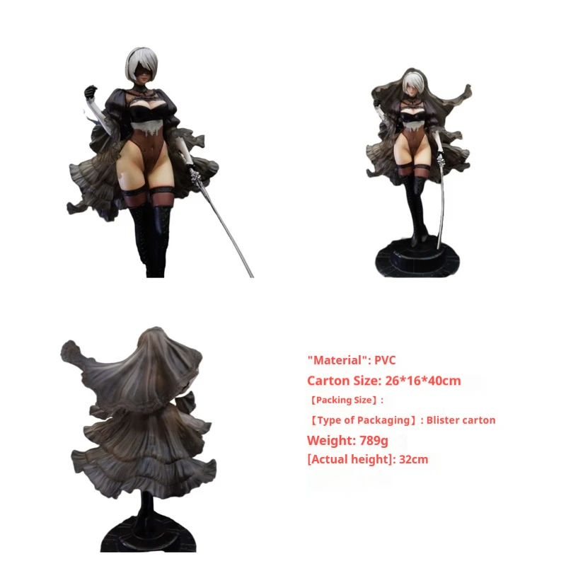 

Nier Automata 2B Anime Pvc Figure Wedding Dress Double Head Sculpt Collectible Model 32Cm Desktop Decoration For Anime Fans