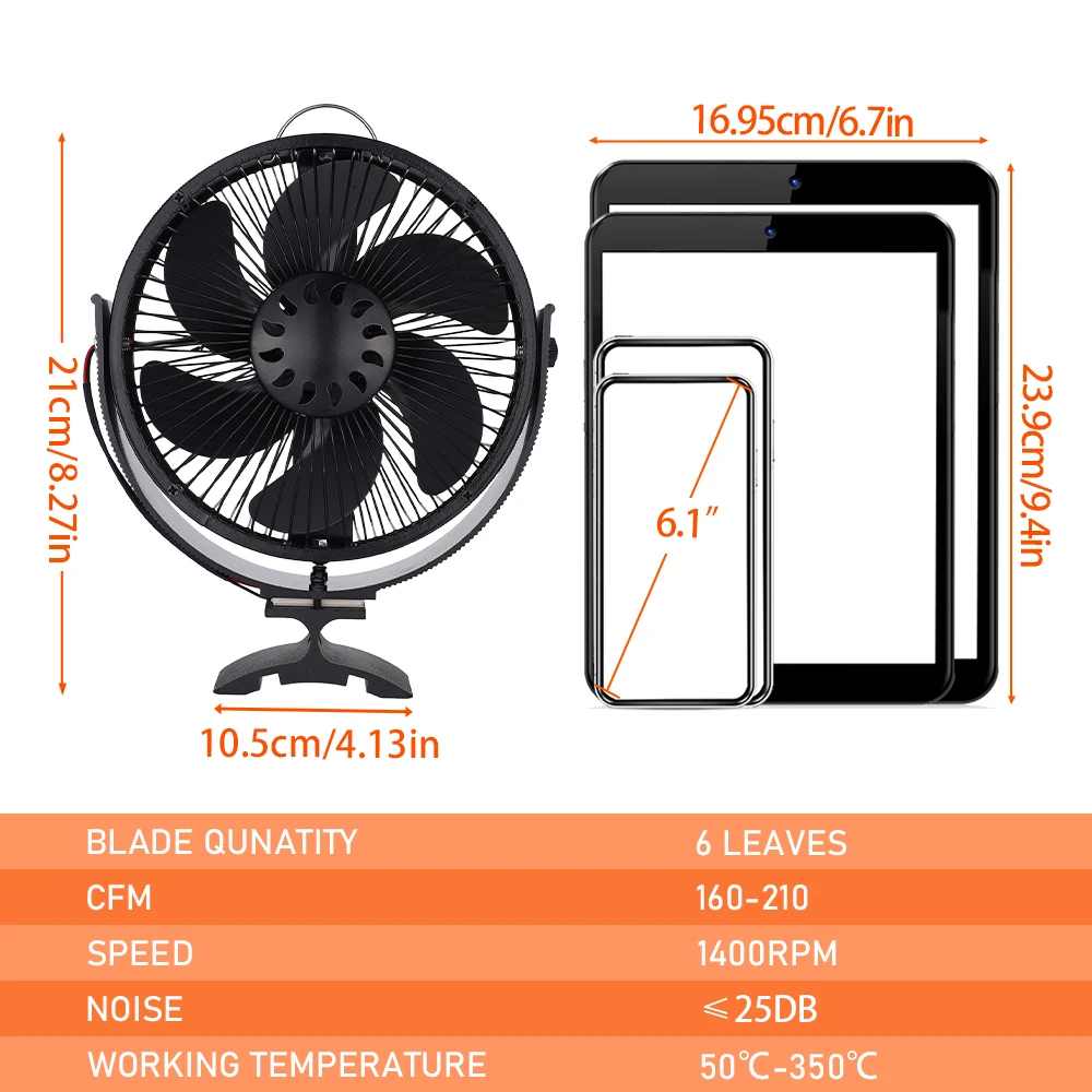 6 Blade Stove Fan Wall-mounted Standing 2-in-1 Heat Powered Fireplace Fan heat shield Log Eco-fan Home Warm Heat Distribution