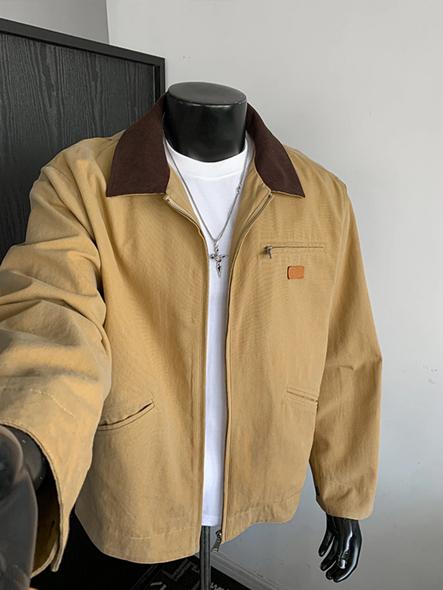 

Мужская рабочая куртка American Barn Style: модная весенняя уличная одежда из канваса для мальчиков, свободный крой, на молнии