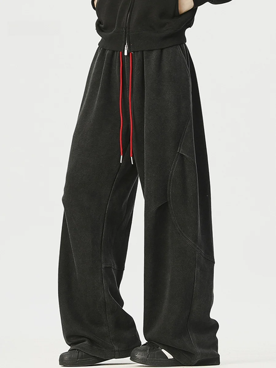 

Мужские спортивные брюки в американском ретро-стиле, свободные, широкие, осенние, повседневные, плиссированные, струящиеся, удобные, прямого кроя