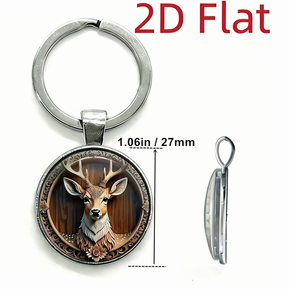 1PC Vintage Deer Stag 2D Keychain Forest Elk Animal Portrait Key Ring Nature Wildlife Key Pendant Gift For Hunting Outdoor Lover