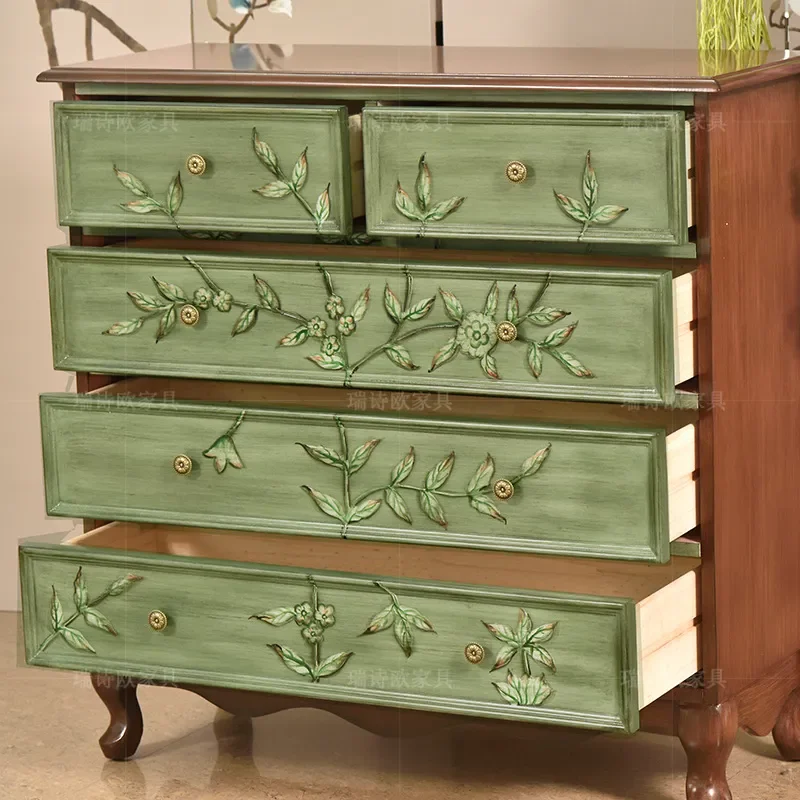 Solid Wood Chest of Drawers Vertical Kitchen Side Cabinet Storage Organizer Black Walnut Painted Finish High Capacity