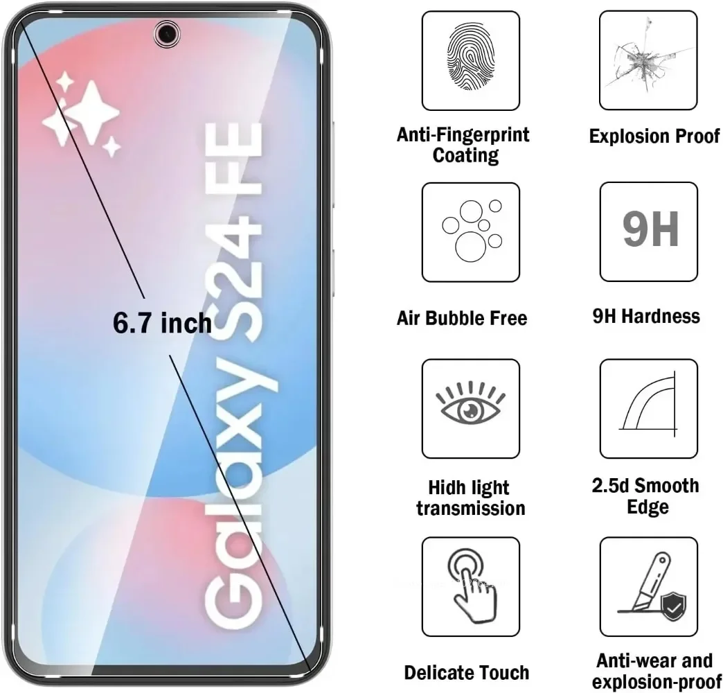 3Pcs HD Tempered Glass for Samsung Galaxy  S24 FE S23 S22 S21 Plus 9H Screen Protector for Samsung S24 Ultra S23 S21 S20 FE