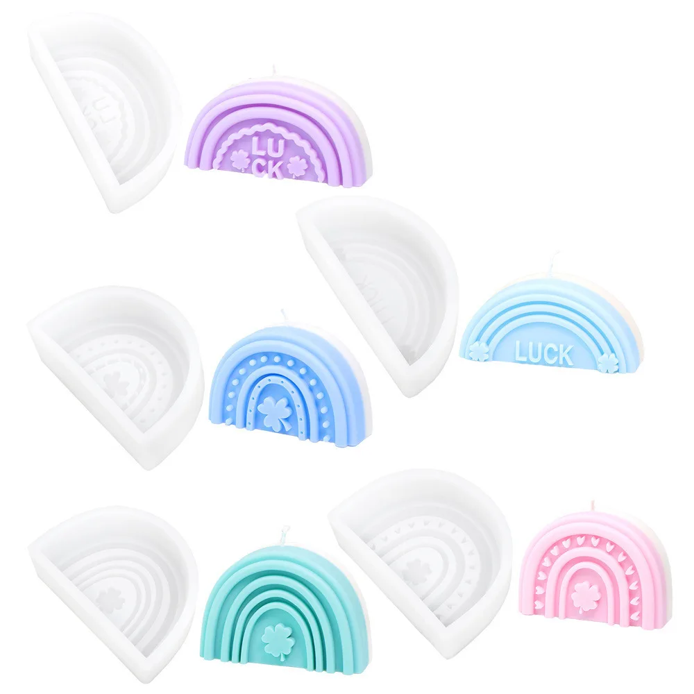 قوس قزح قوس الحب أربع أوراق البرسيم شمعة معطرة قالب من السيليكون الناشر المسطح الجص قوالب الشموع الزخرفية لصنع الشموع