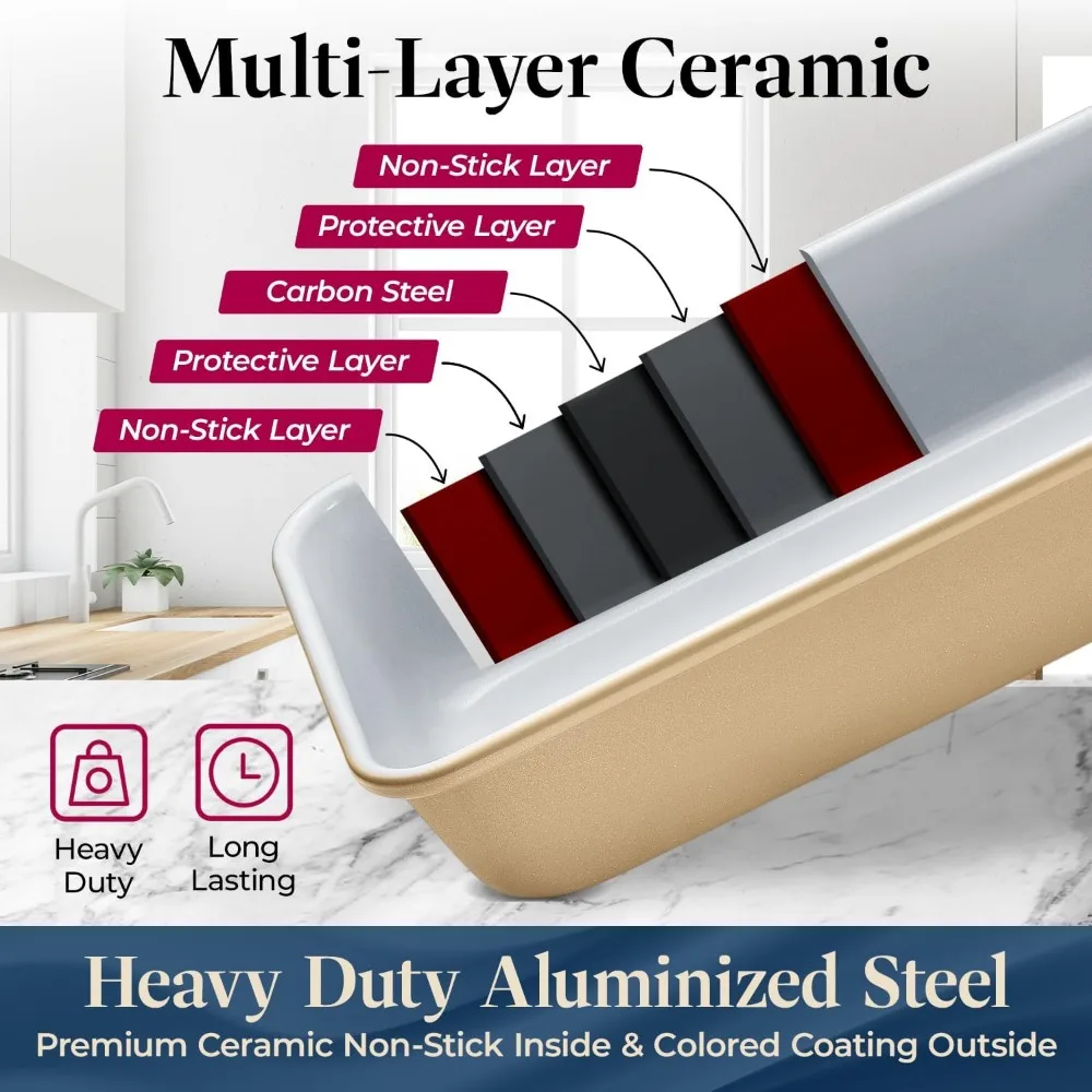 8-Piece Stackable Bakeware Set - Ceramic Non-Stick Coating, Baking Sheets, Assorted Baking Pans, PTFE, Healthy Baking