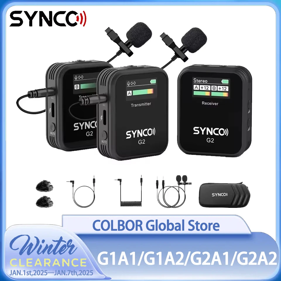 SYNCO G2A1 G2A2 2.4GHz Wireless Lapel Microphone Dual Channel Mini Lavalier Mic With Low Cut&Gain Control for Cell Phone Camera