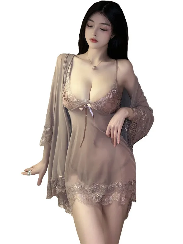 Mini robe débardeur en maille avec nœud en V pour femme, haut Sexy, Lingerie, pyjama, uniforme, robe à bretelles, élégante, nouvelle collection 2023, B8NK