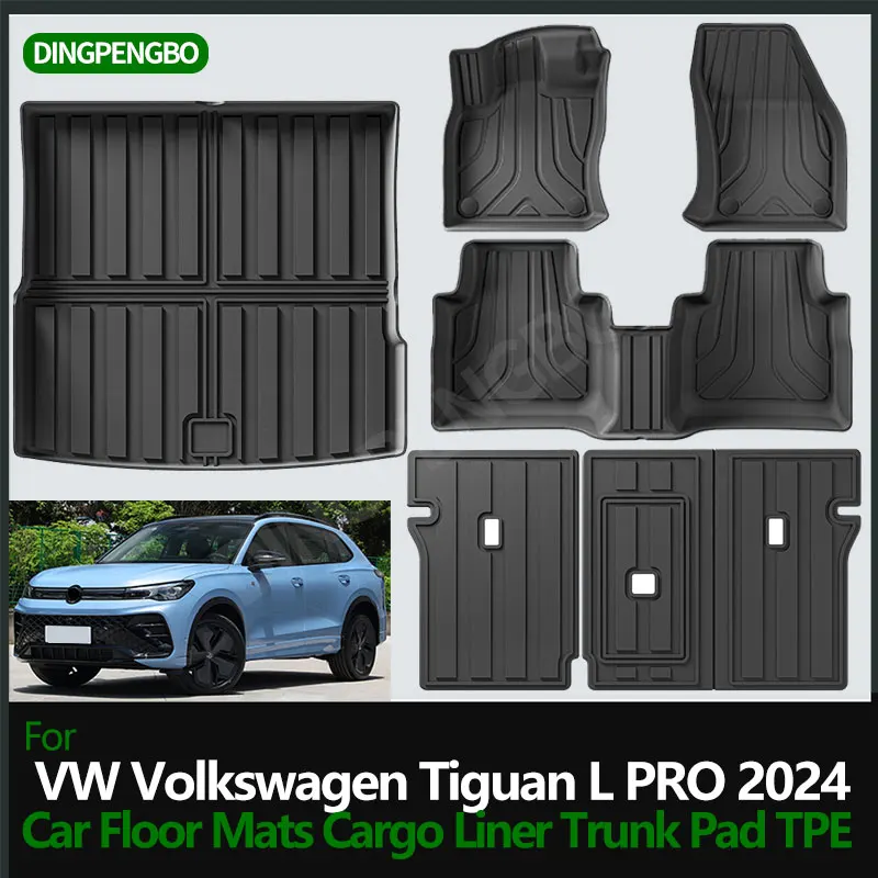 Коврики для багажника, подставки из ТПЭ для Volkswagen Tiguan L PRO 2024, коврик для переднего и заднего багажника, водонепроницаемые износостойкие внутренние аксессуары